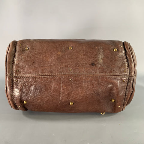 CHLOE Brown Gold Pebble Grain Leather Satchel Bag