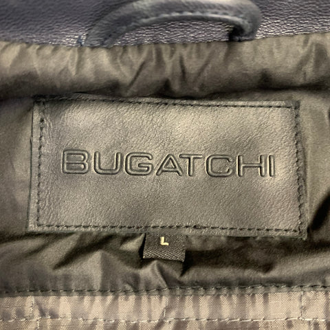 BUGATCHI Size L Navy Lambskin Leather Moto Racer Jacket