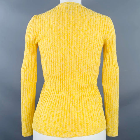 COURREGES Vintage Size XS Yellow Acrylic Blend Rib Knit V-Neck Cardigan