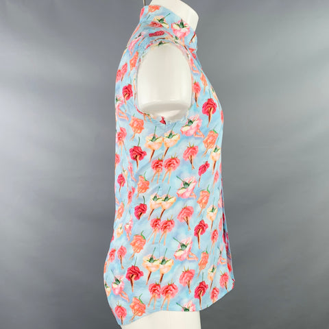 ETON Size S Blue Pink Floral One Pocket Cutoff Sleeves Tank Top
