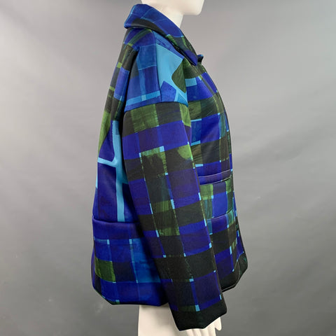ROHKA Size S Blue Multi Color Polyester Woven Padded Oversized Hidden Zip Up Jacket
