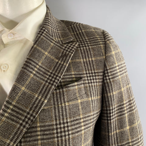 AGNÈS B. Chest Size 40 Brown Light Grey Plaid Wool Nylon Sport Coat