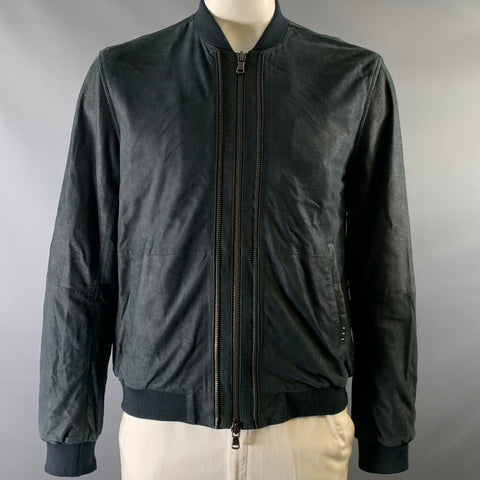 JOHN VARVATOS Size L Navy Leather Bomber Jacket