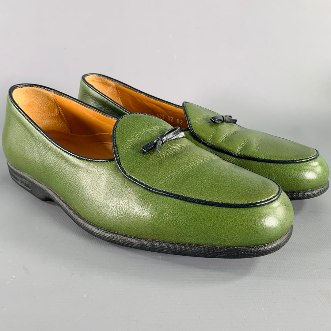 A.TESTONI Size 8 Green Black Contrast Stitch Leather Slip On  display picture 2