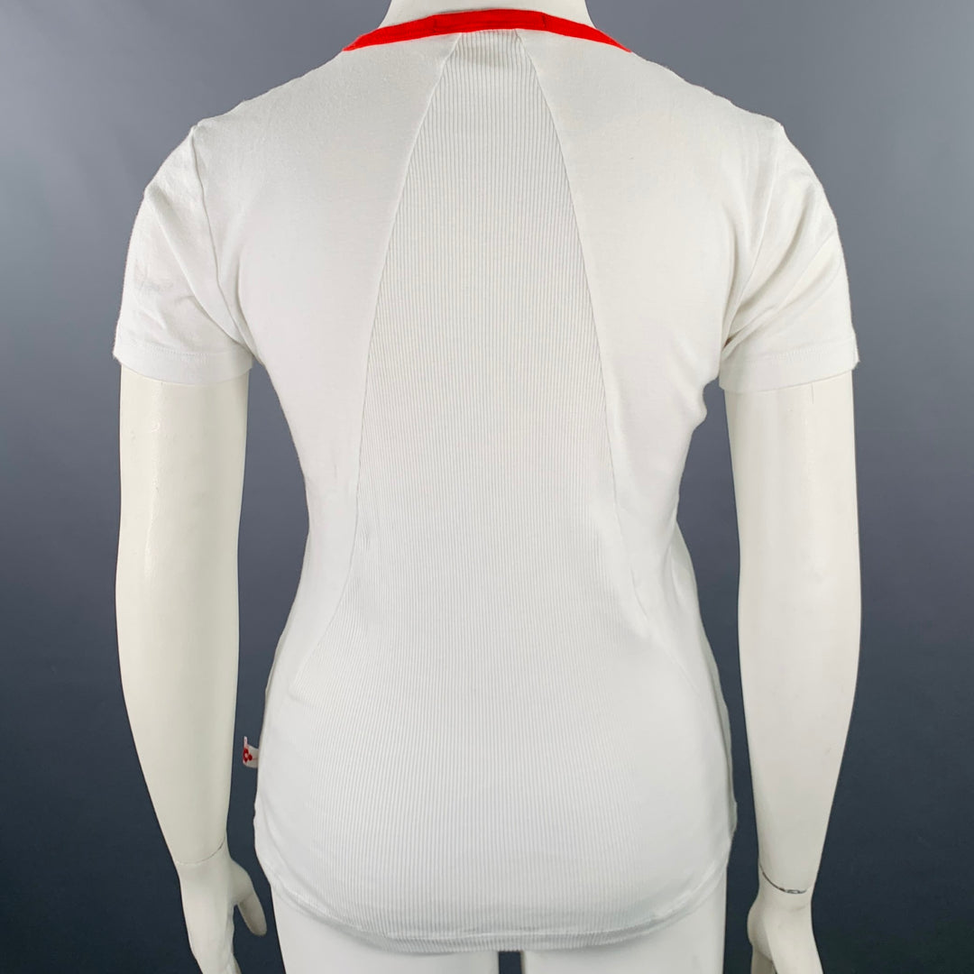 WALTER VAN BEIRENDONCK Size XXL White Red Cotton Ribbed Ringer T-Shirt