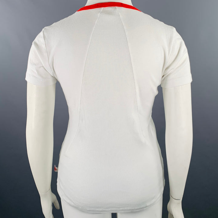 WALTER VAN BEIRENDONCK Size XXL White Red Cotton Ribbed Ringer T-Shirt