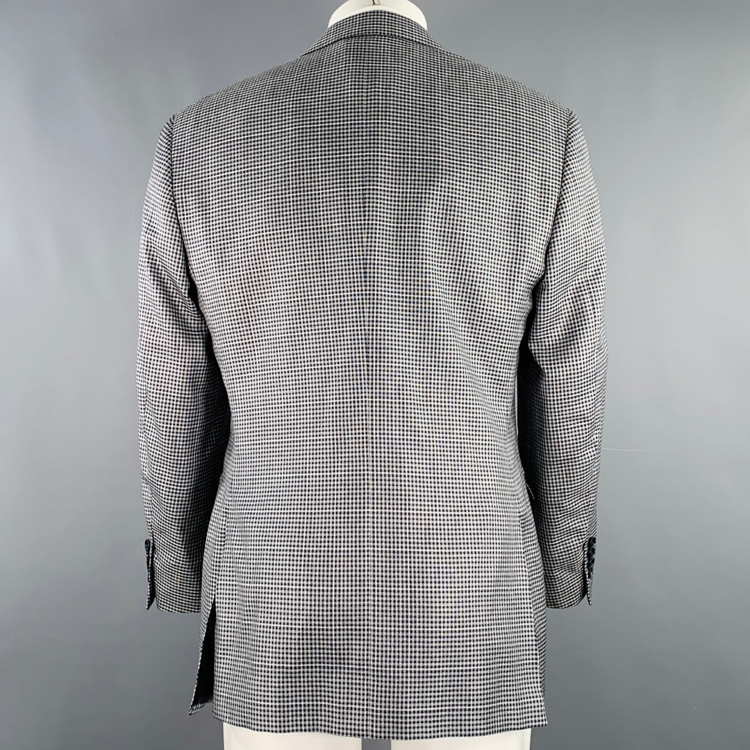 CANALI Size 40 Black White Houndstooth Silk Wool Sport Coat