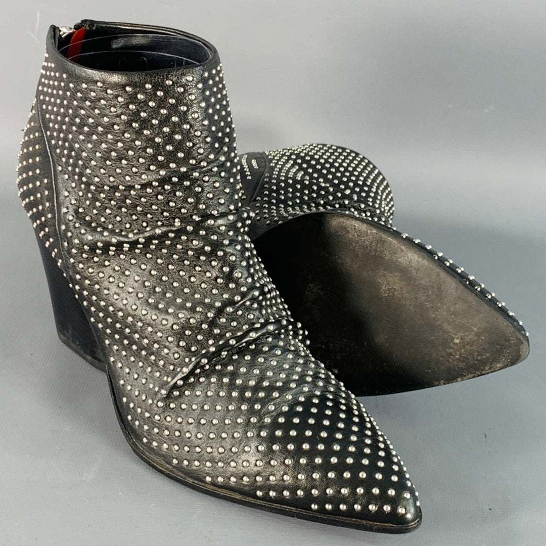 HALMANERA Size 7.5 Black Studded Back Zipper Ankle Bootiess