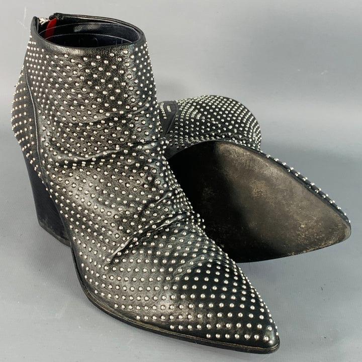 HALMANERA Size 7.5 Black Studded Back Zipper Ankle Bootiess