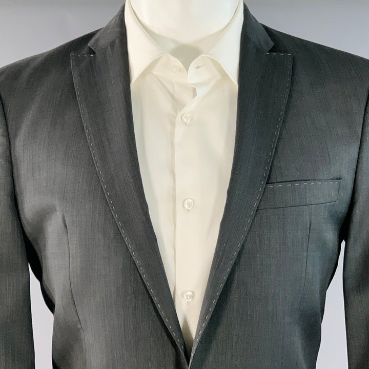 J. LINDEBERG Size 40 Regular Black Grey Wool Peak Lapel Single Button Suit