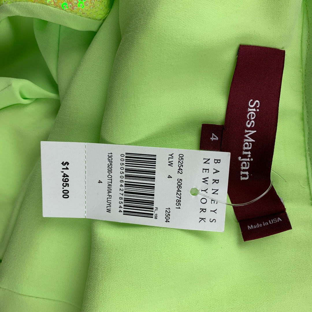 Sies Marjan Size 4 Neon Green Sequin Polyester Cocktail Dress