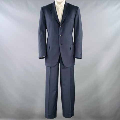 POLO by RALPH LAUREN Size 46 Navy Blue Window Pane Virgin Wool Suit