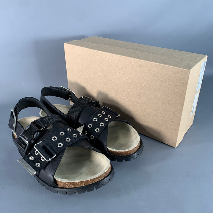 A.P.C. x SACAI Size 11 Jules Black Silver Leather Grommets Sandals
