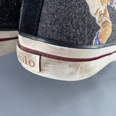 POLO by RALPH LAUREN Size 10.5 Solomon II Grey Burgundy Polo Bear Flannel High Top Sneakers