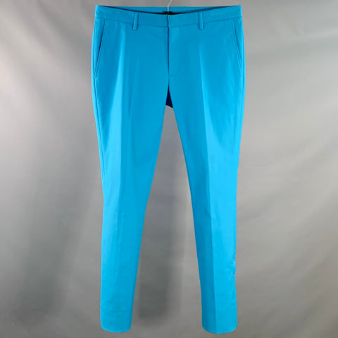 CALVIN KLEIN Pantalon habillé fuselé à braguette zippée en mélange de coton bleu, taille 34