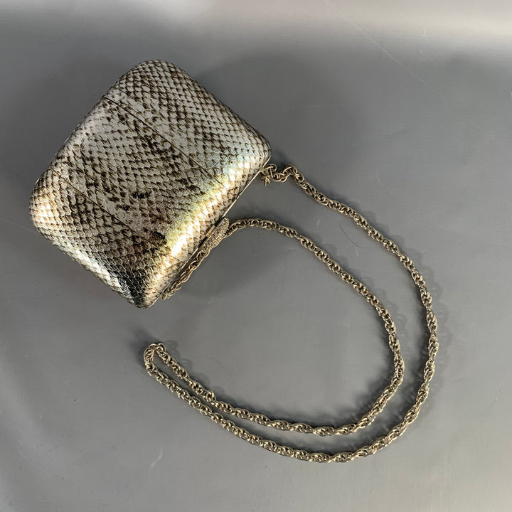 RODO Silver Metallic Snakeskin Leather Clutch Handbag
