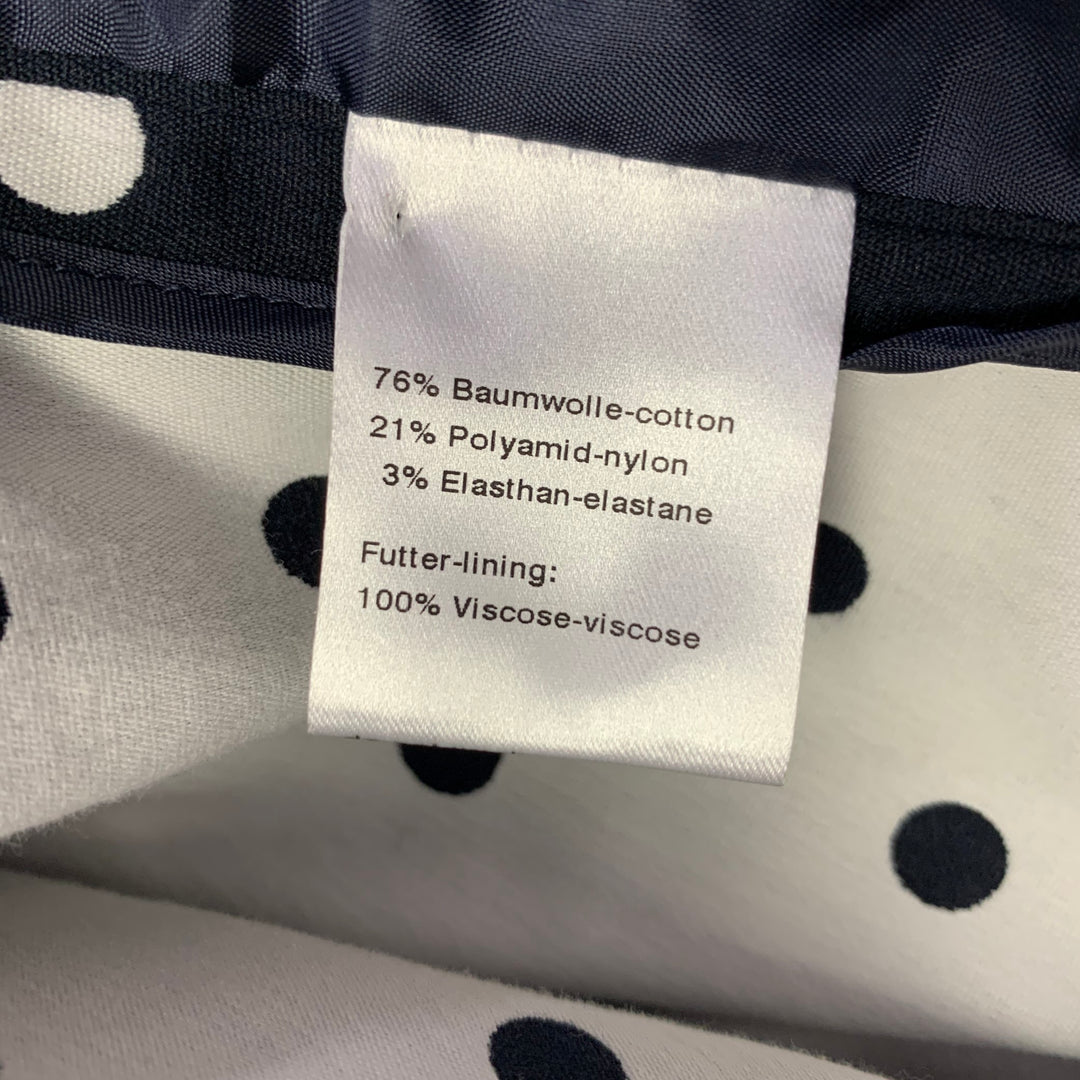 AKRIS Size 12 Navy White Cotton Blend Polka Dot Blazer