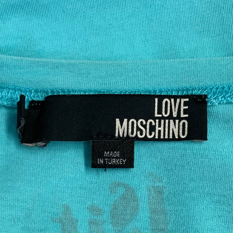 LOVE MOSCHINO Size L Grey Turquoise Graphic Cotton Blend T-shirt