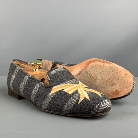 STUBBS & WOOTTON Size 10 Grey Silver & Gold Wool Slip On Loafers