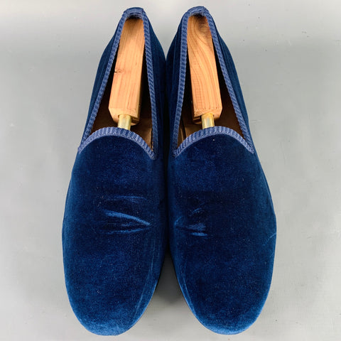 DEL TORO Size 11.5 Blue Red Velvet Slip On Loafers