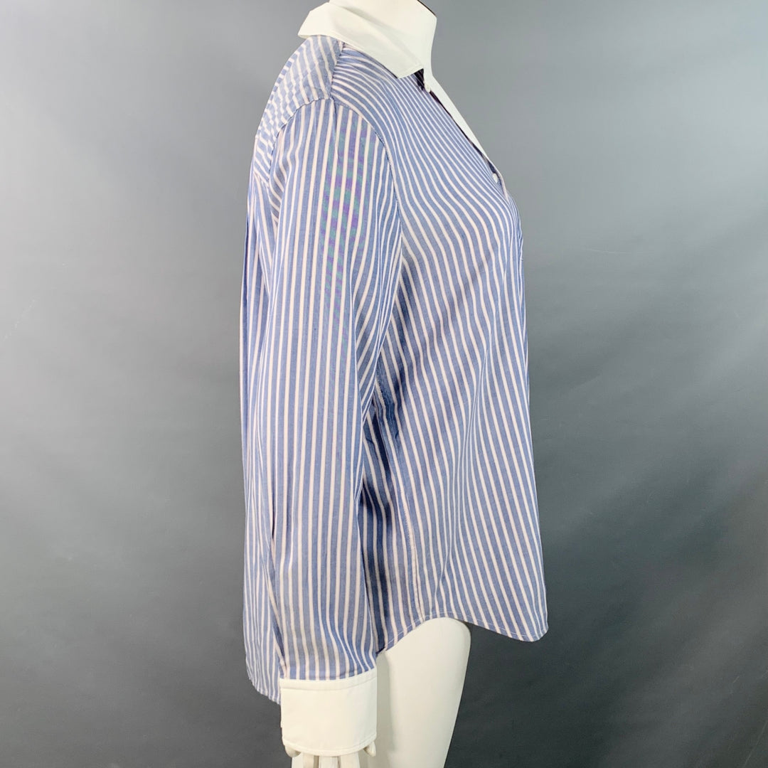 RAG & BONE Size L Blue White Rayon Cotton Stripe One Pocket Shirt