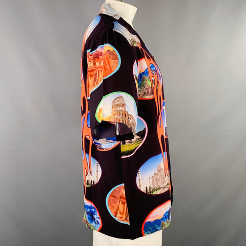 Chemise à manches courtes PLEASURES Taille L 7 Wonders motif multicolore en rayonne