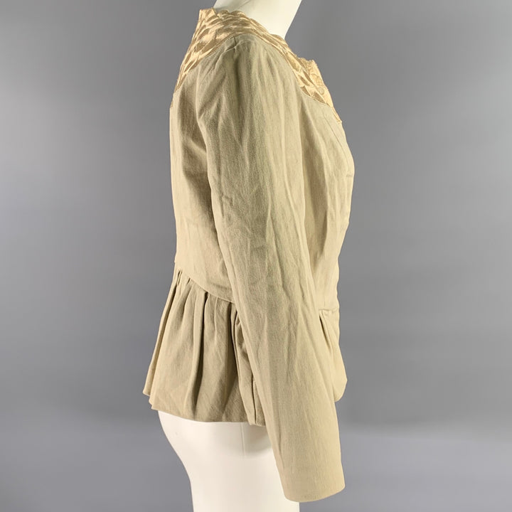 PORTS 1961 Size 12 Khaki Cotton Blend Embroidered Jacket
