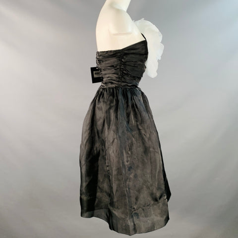 CYNTHIA ROWLEY Size 8 Black White Organza Flower Strapless Cocktail Dress