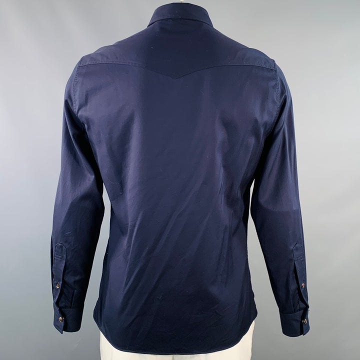 BRUNELLO CUCINELLI Size L Navy Cotton Twill Western Leisure Fit Long Sleeve Shirt