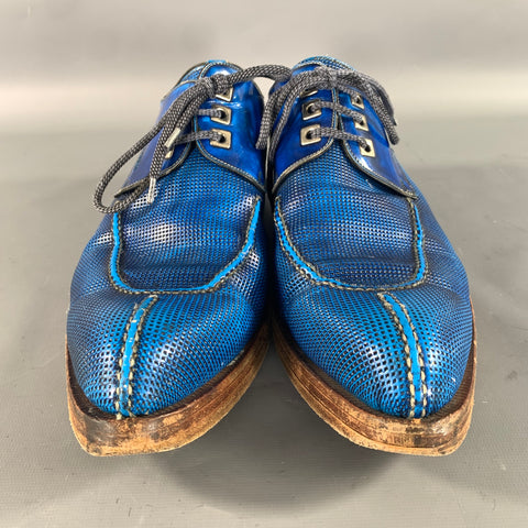 CALZOLERIA HARRIS Size 9 Blue Cobalt Grid Leather Split Toe Lace Up Shoes