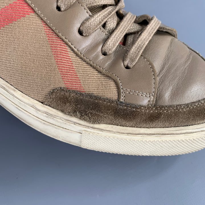 BURBERRY Size 8 Beige Black Plaid Canvas High Top Sneakers