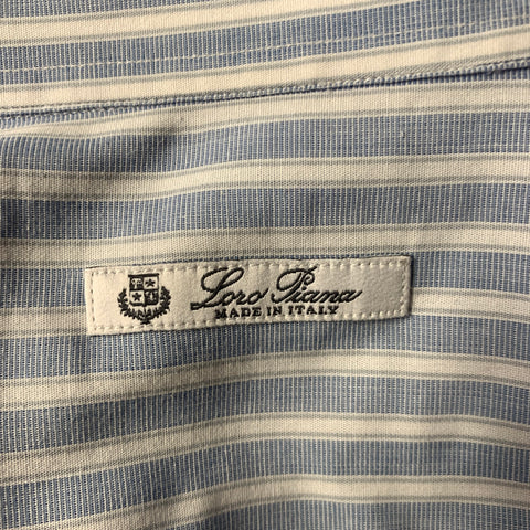 LORO PIANA Size XL Blue White Stripe Cotton Button Down Long Sleeve Shirt