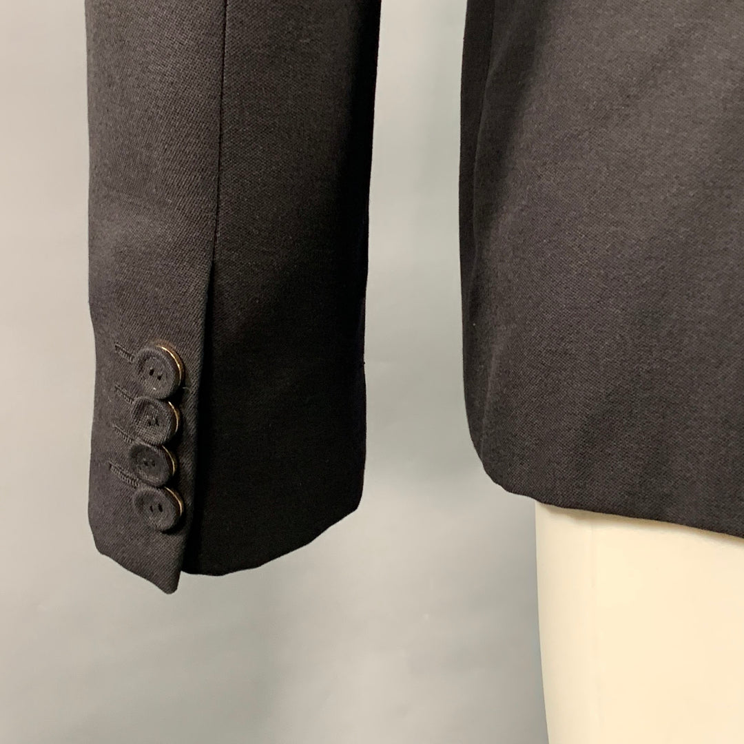 CALVIN KLEIN COLLECTION Size 40 Regular Black Wool Silk Notch Lapel Sport Coat