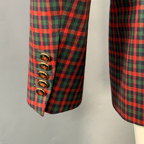 GUCCI Size 36 Regular Red Green Navy Plaid Wool Cashmere Sport Coat