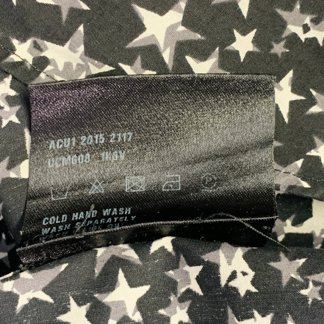 PRADA Size S Black White Grey Stars Cotton Button Up Long Sleeve Shirt