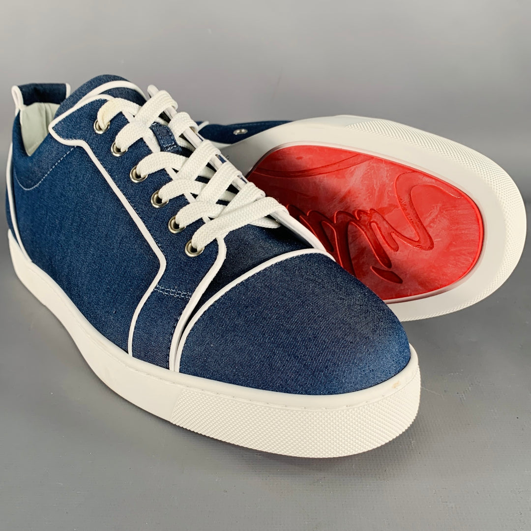 CHRISTIAN LOUBOUTIN Size 11 Blue White Denim Rubber Sole Sneakers