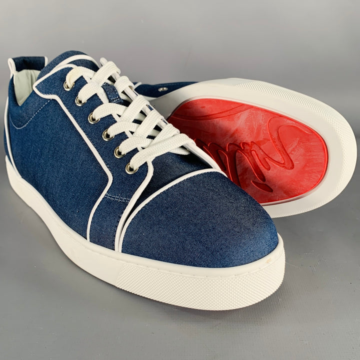 CHRISTIAN LOUBOUTIN Size 11 Blue White Denim Rubber Sole Sneakers