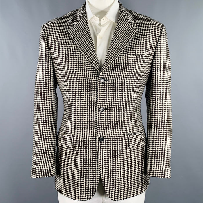 MOSCHINO Size 42 Black White Checkered Wool Notch Lapel Sport Coat