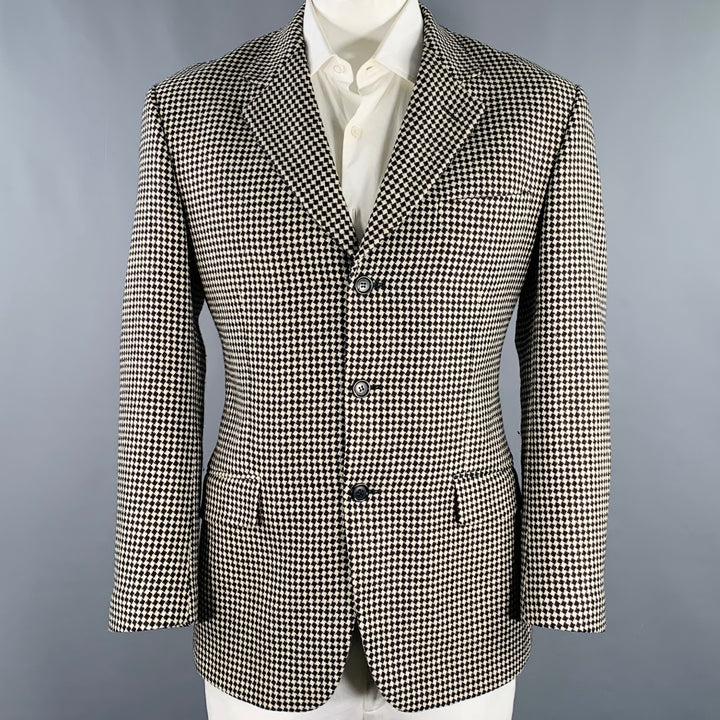 MOSCHINO Size 42 Black White Checkered Wool Notch Lapel Sport Coat