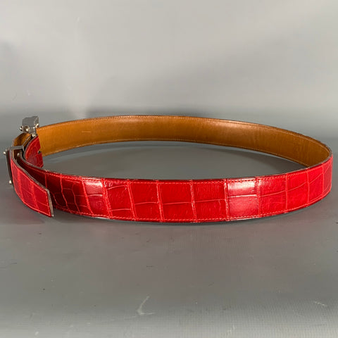 APRIL in PARIS Red Nubuck Crocodile Belt