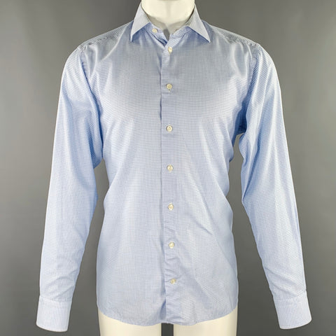 Chemise à manches longues Eton Taille M Mélange de coton à carreaux bleu et blanc