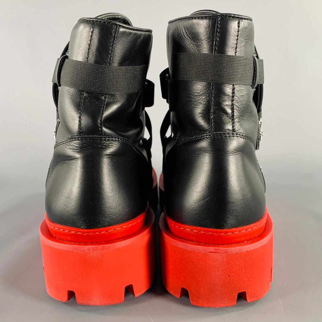 JOHN RICHMOND Size 13 Black Red Solid Leather Track Sole  display picture 1