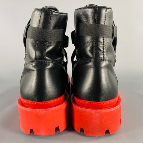 JOHN RICHMOND Size 13 Black Red Solid Leather Track Sole Boots