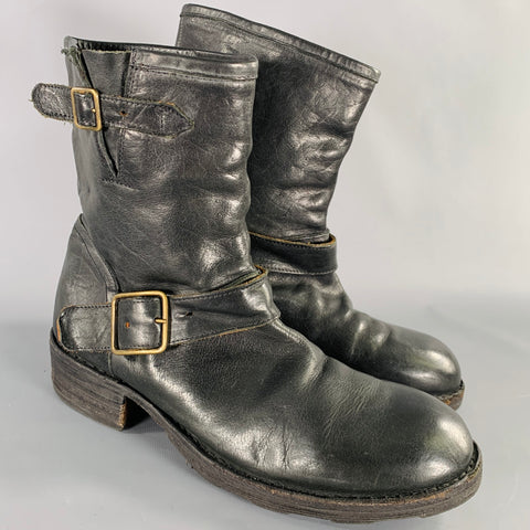 FIORENTINI + BAKER Size 8 Black Distressed Leather Motorcycle Boots