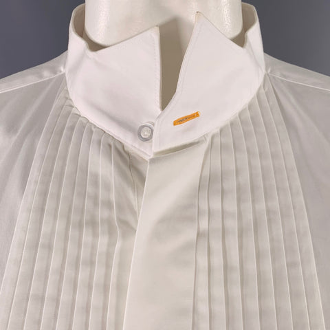 TAILOR STORE Size XXL White Pleated Cotton Tuxedo Long Sleeve Shirt