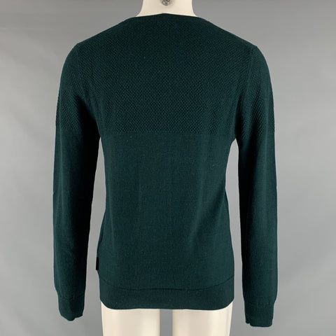 J.LINDEBERG Size M Green Logo Merino Wool V-Neck Pullover