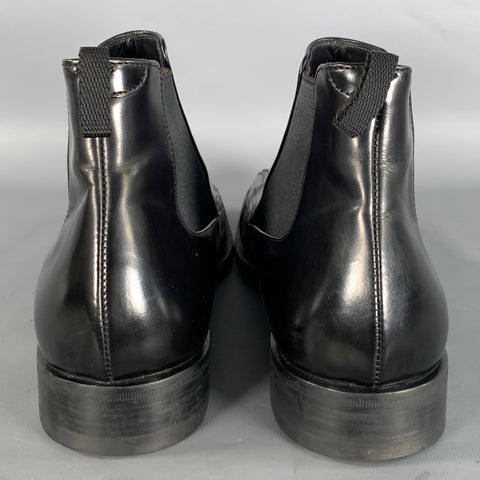 PRADA Size 9.5 Black Shimmery Leather Chelsea Boots