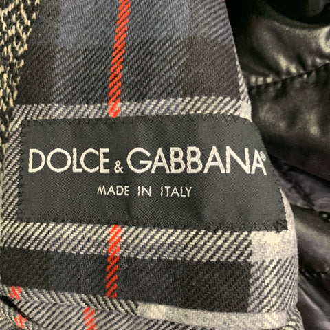 DOLCE & GABBANA Size 42 Black Grey Herringbone Acrylic Blend Hooded Sport Coat
