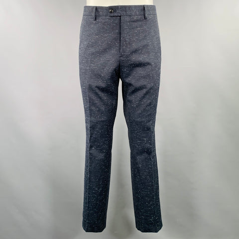 JOHN VARVATOS Size 40 Navy White Virgin Wool Blend Suit