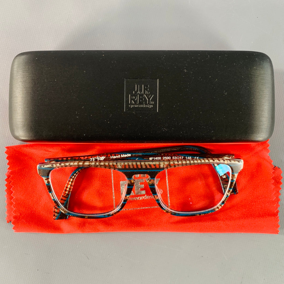J.F. REY Brown Blue Stripe Acetate Frames Eyewear